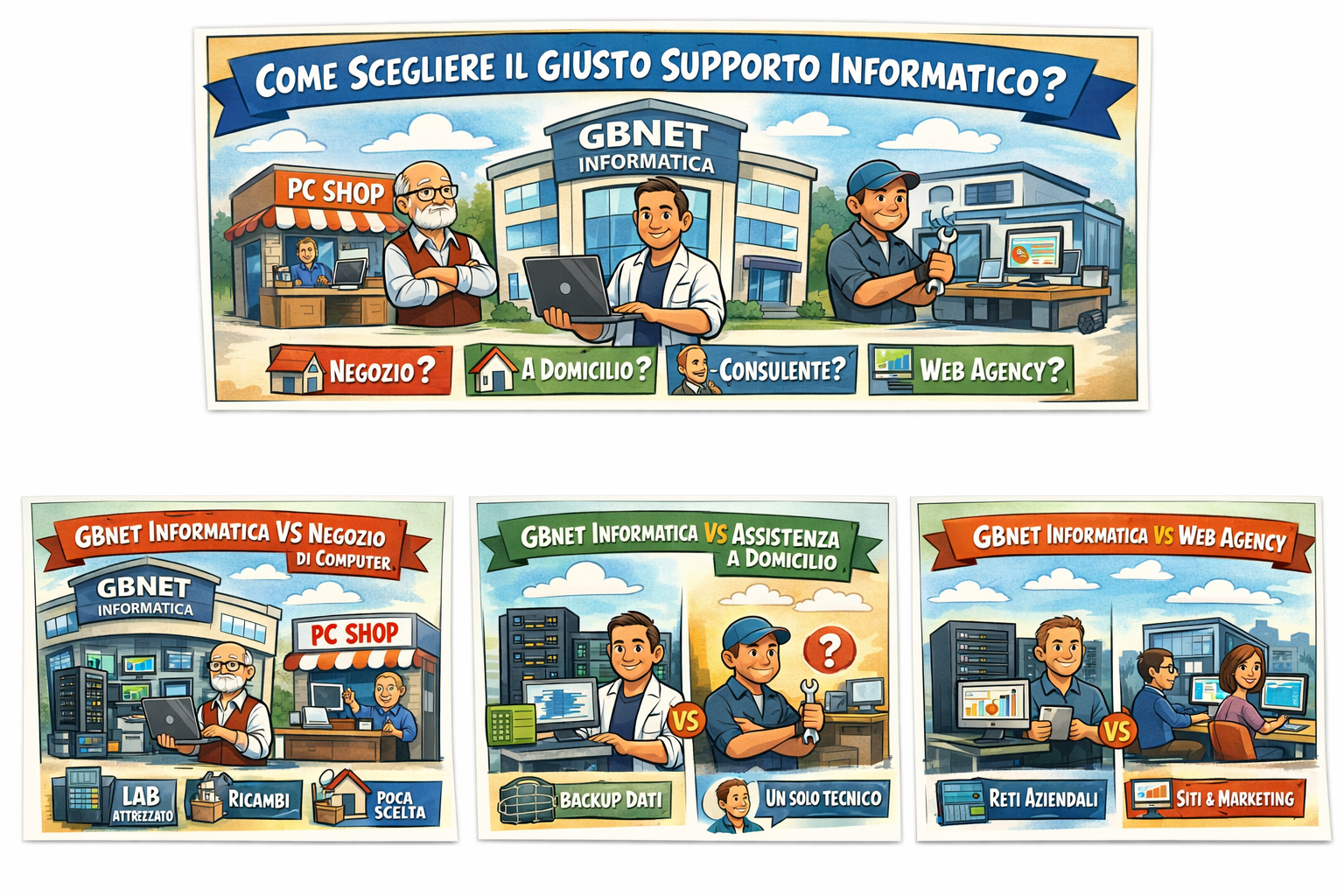 Scelta del supporto informatico tra tecnico, negozio e consulenza IT per aziende e privati