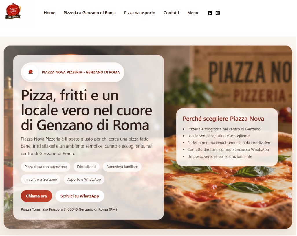 Sito web Piazza Nova Pizzeria Genzano realizzato da GBNET Informatica
